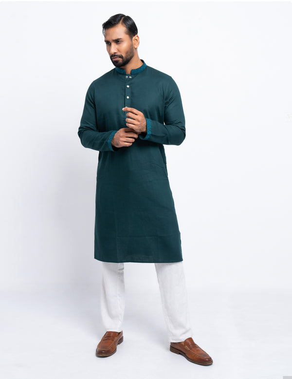 Premium Panjabi - Bottle Green Herringbone