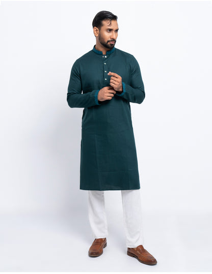 Premium Panjabi - Bottle Green Herringbone