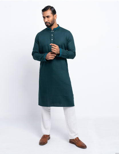 Premium Panjabi - Bottle Green Herringbone
