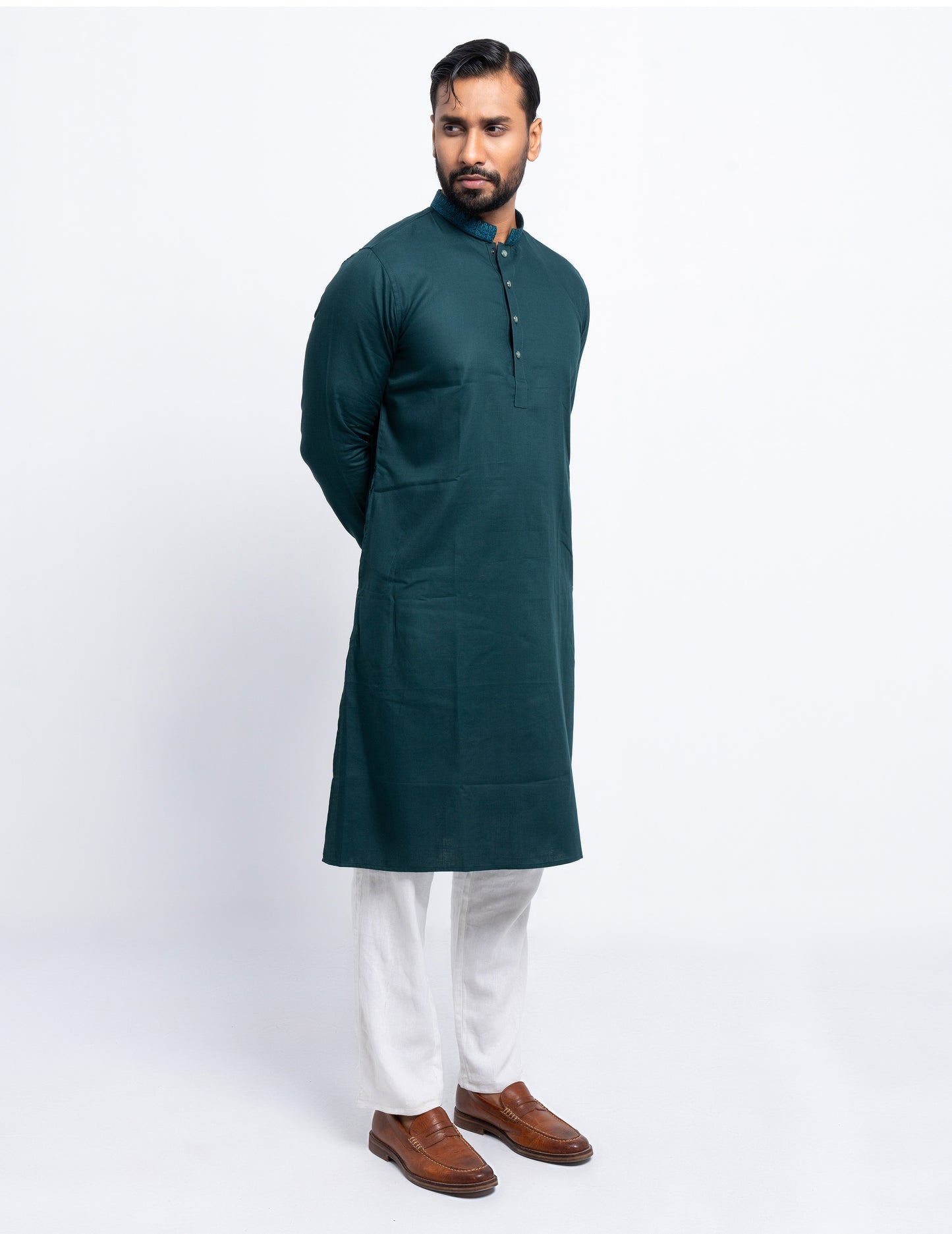 Premium Panjabi - Bottle Green Herringbone