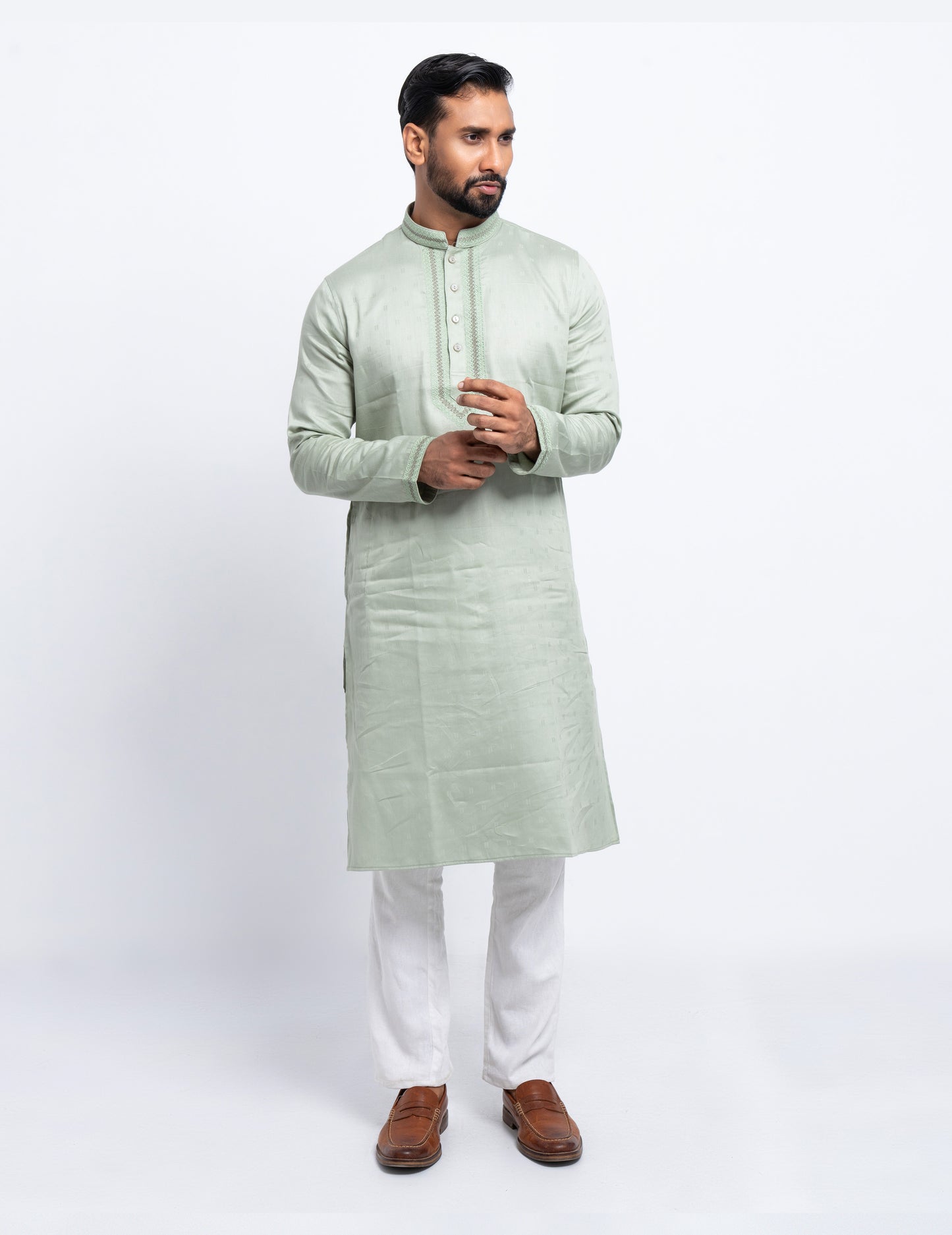 Premium Panjabi - Lt. Olive Green