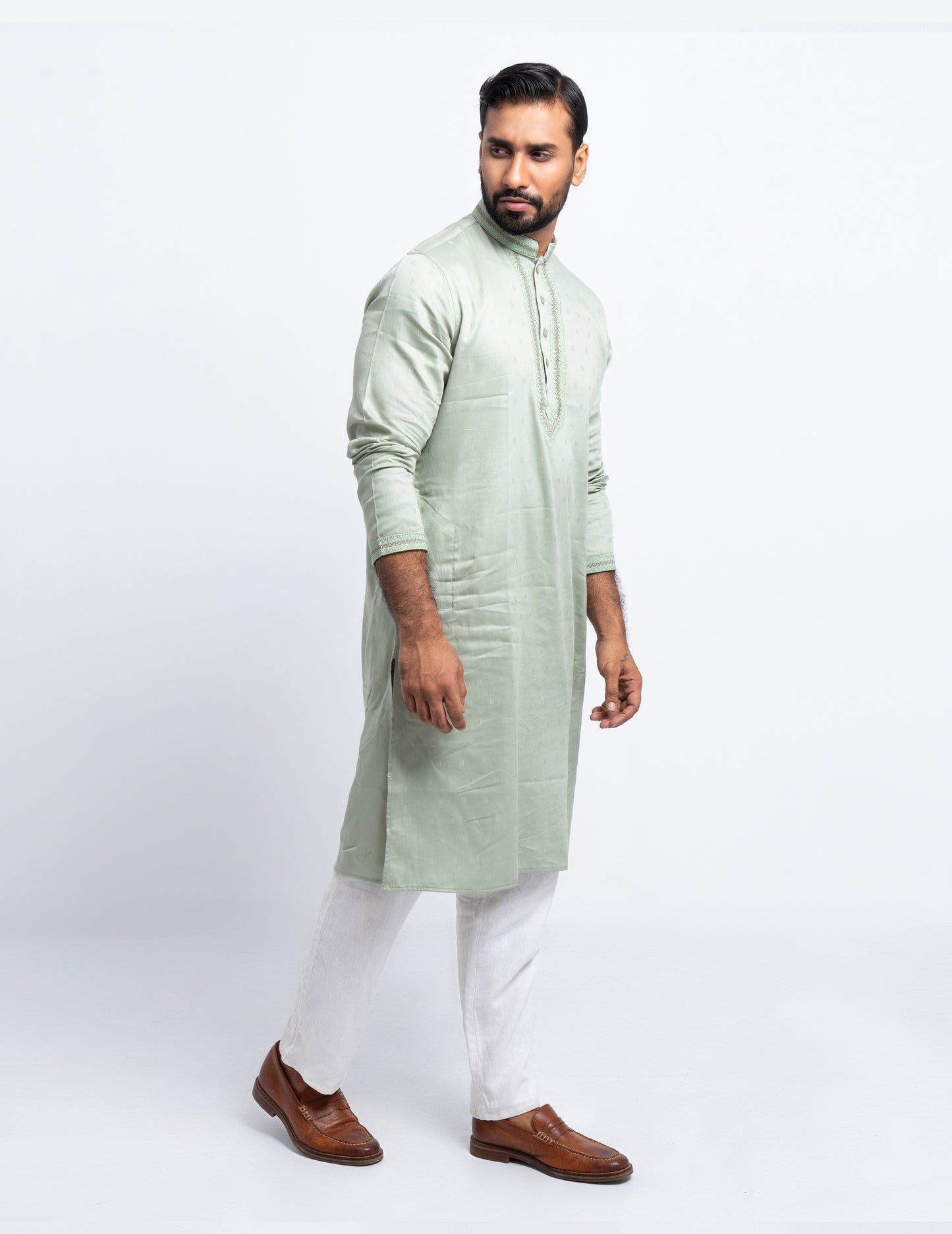 Premium Panjabi - Lt. Olive Green