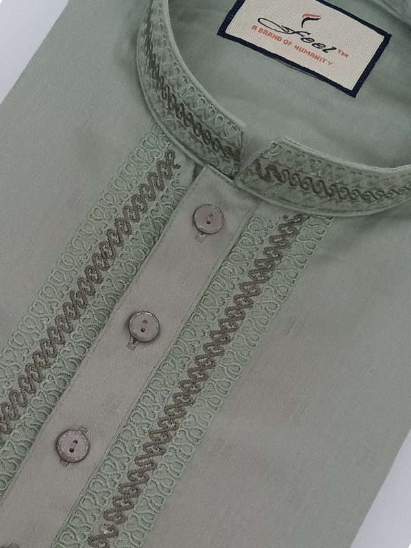 Premium Panjabi - Lt. Olive Green
