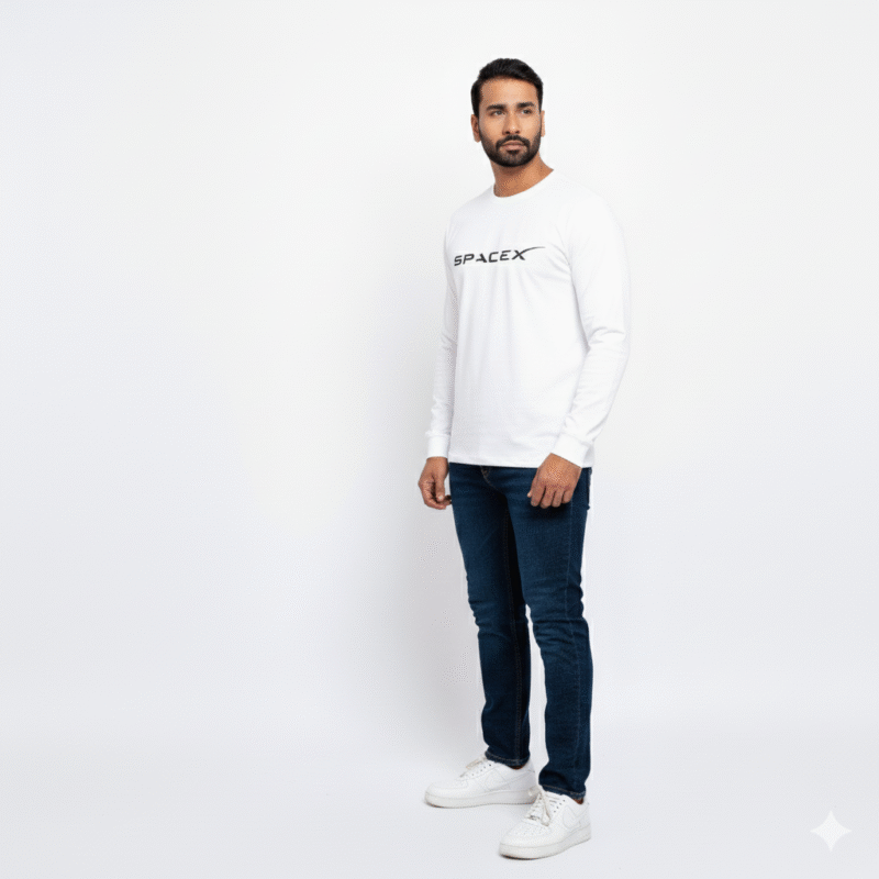 Home spacex long sleeve crew neck t shirt white